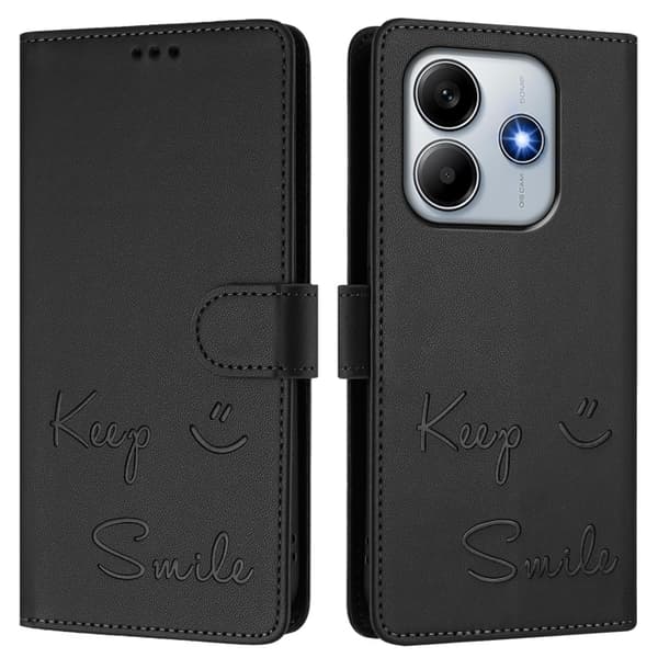 Redmi Note 14 5G - RFID Läderfodral med Smile Embossing Svart