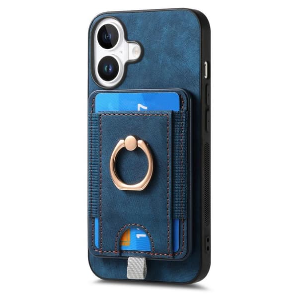 iPhone 17 Skal läderfodral med delbart magnetiskt kortfack Blå