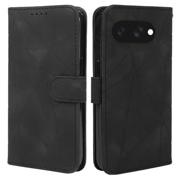 för Pixel 9a Skal - Geometriska Linjer Läderfodral Svart