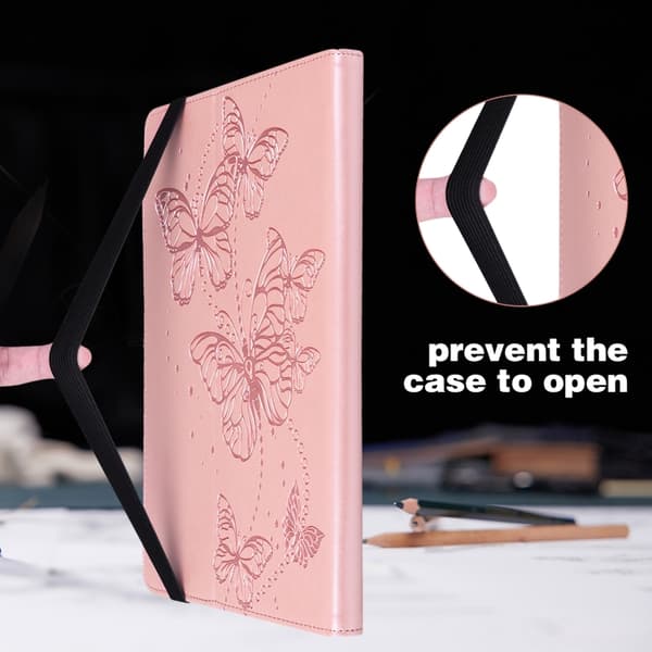 Samsung Galaxy Tab S8 Prägad Fjärilsdesign Läderfodral Rosa