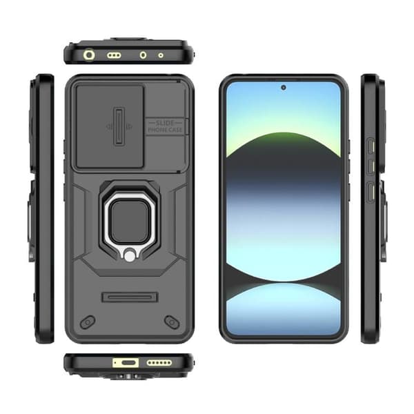 Redmi Note 14 4G - Global Sliding Camshield TPU + PC Stötsäker Mobilskal med Ställ Svart