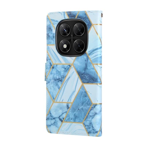 Redmi Note 14 Pro 5G - Marmor Bronserad Sömmad Läderfodral Blå