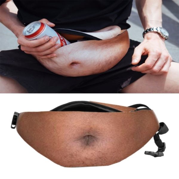 Kreativa roliga anti-trakasserier konstgjorda svarta mageformade utomhusväskor, multifunktionella bärbara unisex sportmage midjeväska