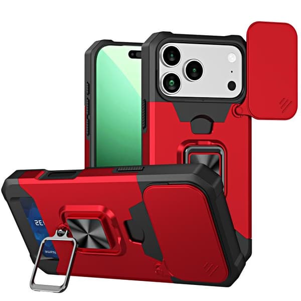 iPhone 18 Pro Max / iPhone 17 Pro Max Skal med Kameraskydd och Kortfack - PC+TPU Röd