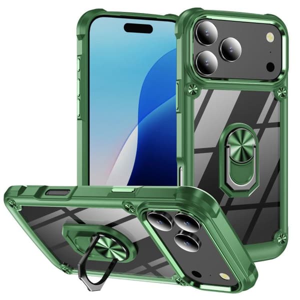 iPhone 17 Pro Max Skal med TPU + PC Linsskydd och Ringhållare Grön
