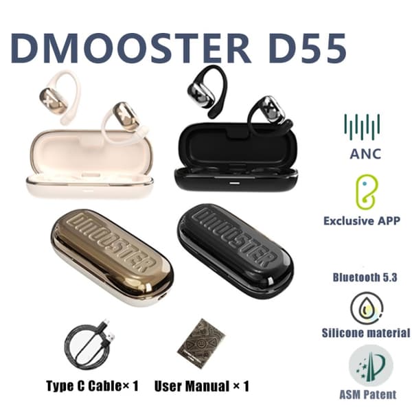 D MOOSTER D55 OWS Öronmonterade ENC Bluetooth-hörlurar Svart