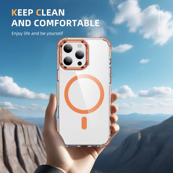 iPhone 16 Pro Max Rainbow Series Transparent MagSafe Linshållare Skal Orange