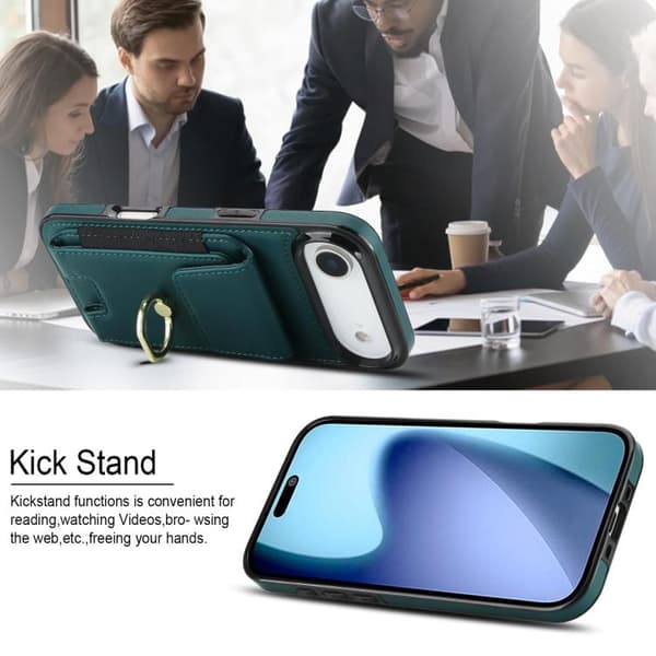 iPhone 17 Air Skal med Elastisk Kortficka och Ringhållare Mörkgrön