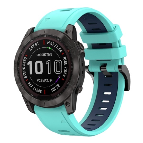 För Garmin Fenix ​​7X Solar 26mm Tvåfärgad Sports Silikon Watch Band Mint Green - Blue