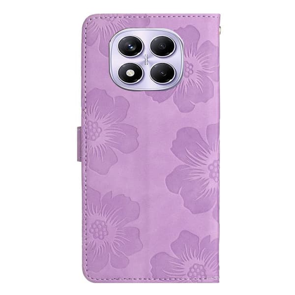 Redmi Note 14 Pro 4G - Blommig Pr präglad Läderfodral Purpur