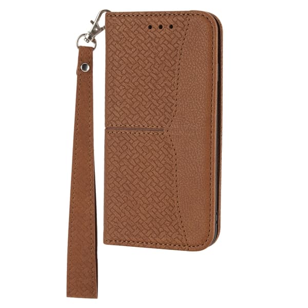 iPhone 16 Pro Max Woven Texture Stitching Magnetisk Läder Skal Fodral Brun