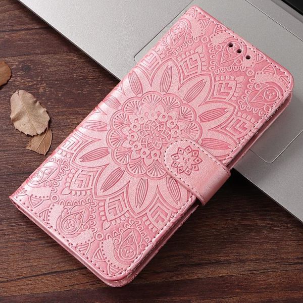 Redmi K80 - Prägad Solros Läderfodral Roséguld
