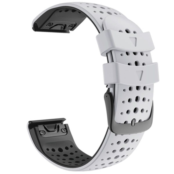 För Garmin Fenix ​​6 Tvåfärgad silikon runda hål Quick Release Watch Band White Black