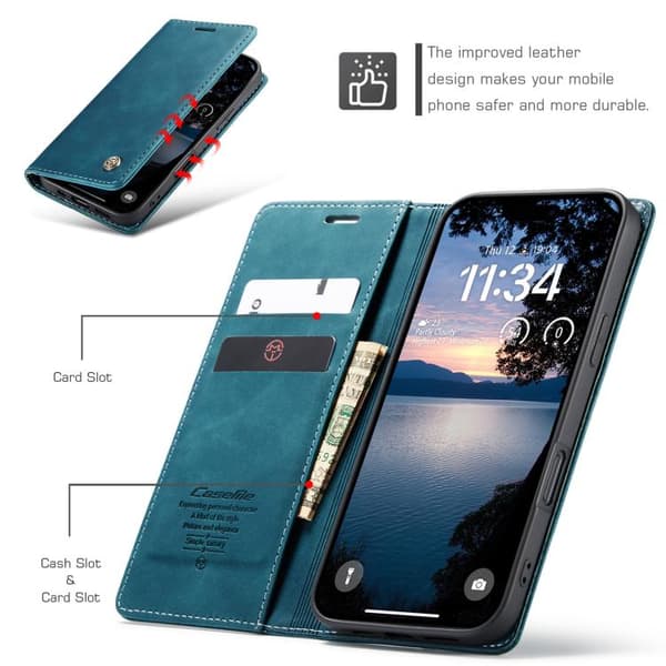 iPhone 18 Pro / iPhone 17 Pro Skal Läderfodral Multifunktionell Horisontell Flip Blå