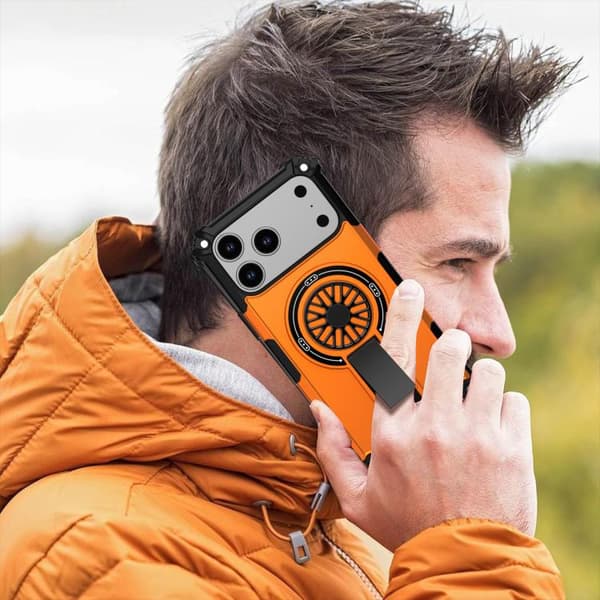 iPhone 18 Pro Max / iPhone 17 Pro Max Shockproof Kickstand Metallic Shaft MagSafe Skal Orange