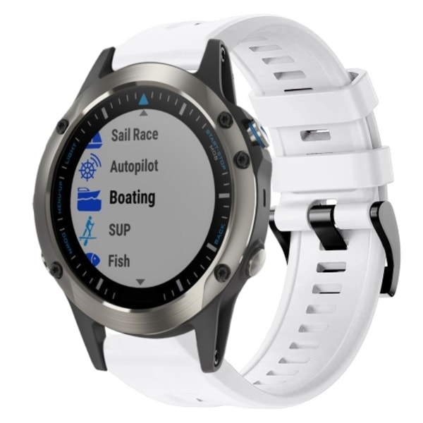 För Garmin Quatix 5 Sapphire Metal Spänne Solid Color Silikon Watch Band White