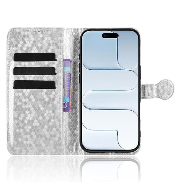 iPhone 17 Air Skal läderfodral med honungskaka pricktextur Silver