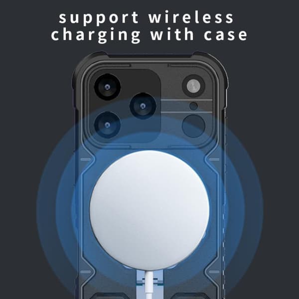 iPhone 18 Pro Max / iPhone 17 Pro Max Skal med Kamera Skydd, Armor MagSafe Hållare och Rem Safirblå