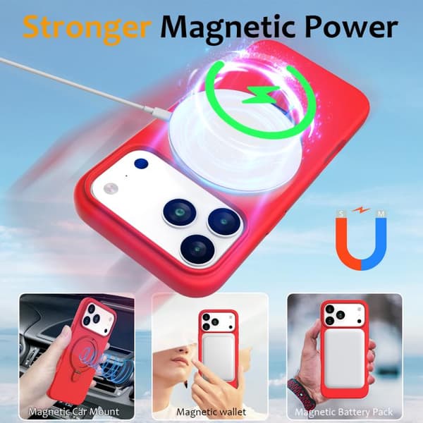 iPhone 18 Pro Max / iPhone 17 Pro Max Skal - Flytande Silikon med MagSafe Magnetisk Ringhållare Röd