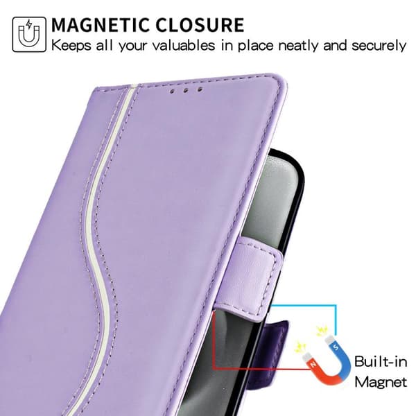 iPhone 18 Pro Max / iPhone 17 Pro Max Skal läderfodral med sidobuckle S-kurva Purpur