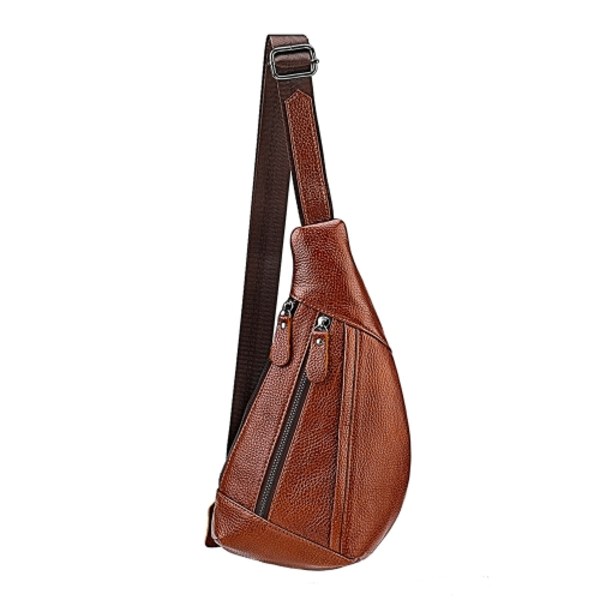 6019 Litchi Textur Äkta Läder Crossbody Bröstväska För Män Brun