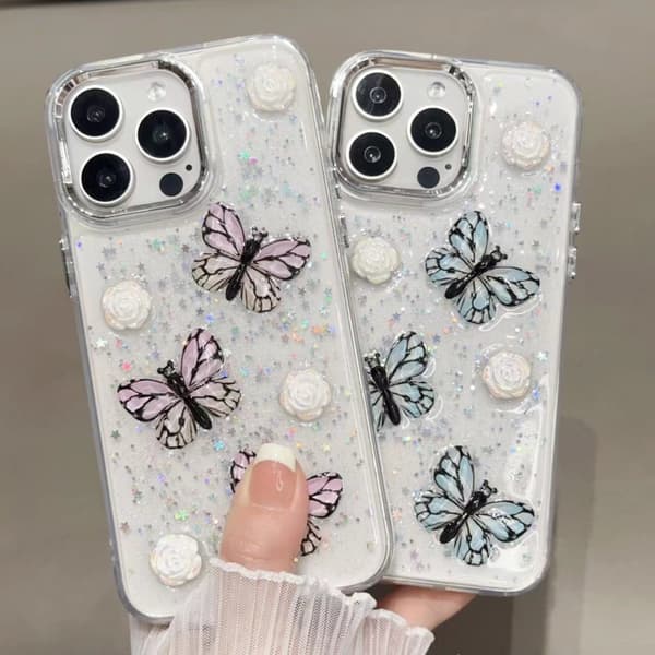 iPhone 16 Pro Max Glitter 3D Fjäril Skal - Skydda din telefon med stil! Guld