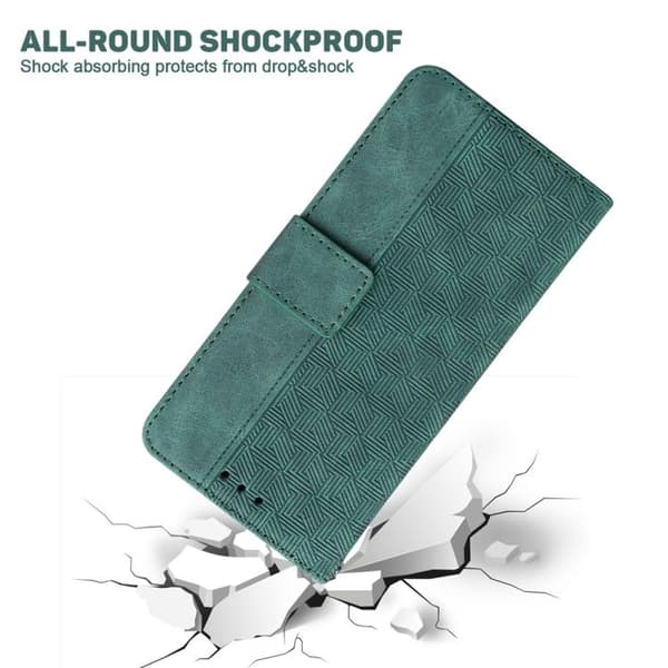 iPhone 17 Pro Geometriskt Präglat Skal Läderfodral Grön