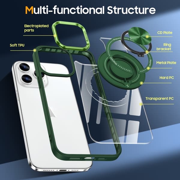 iPhone 16 Pro Magnetisk Rotationsring Skal - Skydda din telefon med stil! Mörkgrön