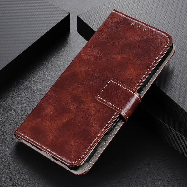 iPhone 18 Pro Max / iPhone 17 Pro Max Skal läderfodral med retro crazy horse-textur, horisontell flip Brun
