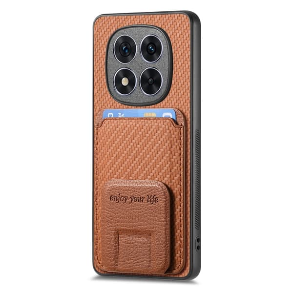 Redmi Note 14 5G - Kolfiber Kortfodral med Fällbart Ställ Brun