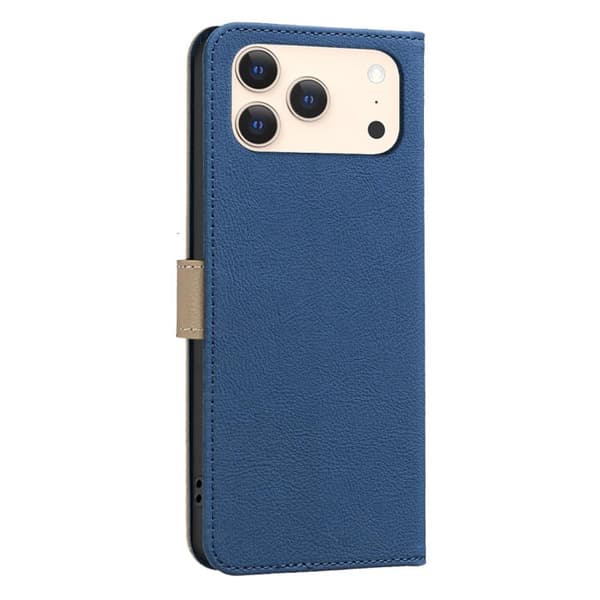 iPhone 18 Pro Max / iPhone 17 Pro Max Skal läderfodral med Splicing Färgglad Hålblommönster Mörkblå