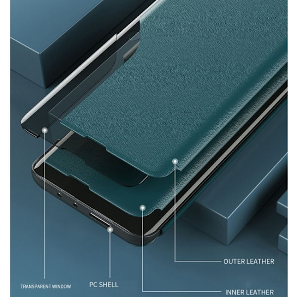 iPhone 17 Pro Max Skal Läderfodral med Sidodisplay Blå