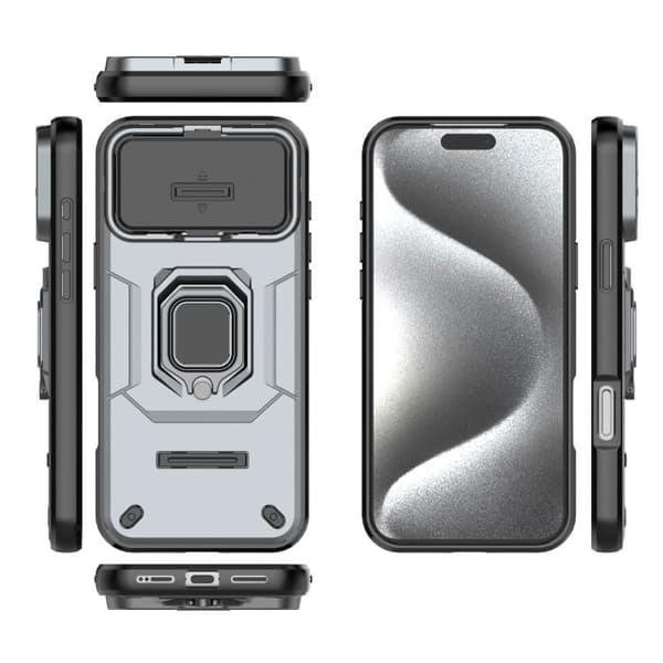 iPhone 18 Pro Max / iPhone 17 Pro Max Skal med Sliding Camshield TPU + PC Stötsäker med Hållare Grå