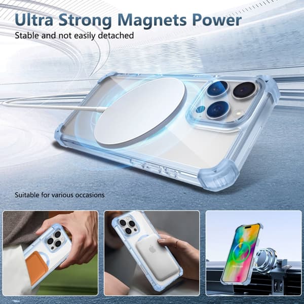 iPhone 16 Pro Transparent MagSafe Magnetisk Skal Blå