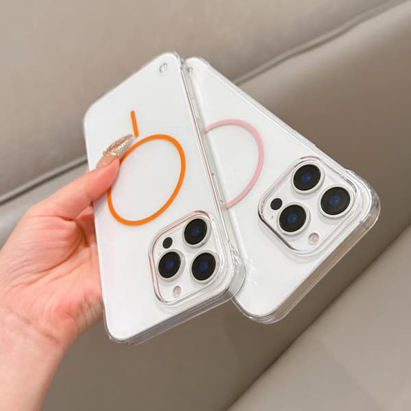 iPhone 16 Pro Max Halvram Transparent PC MagSafe Skal Orange