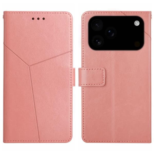 iPhone 18 Pro / iPhone 17 Pro Skal läderfodral med Y-formad mönster Rosa