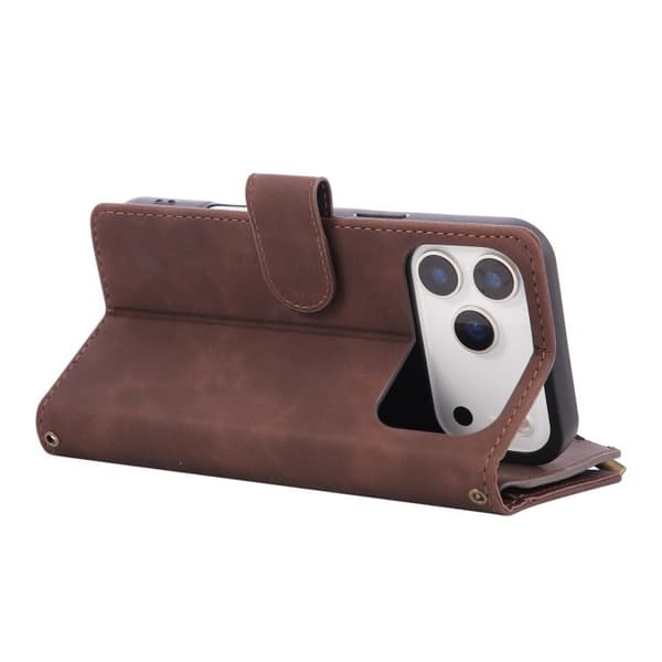 iPhone 18 Pro / iPhone 17 Pro Skal - Läder med Multifunktionell Flera Kortfack Kaffe