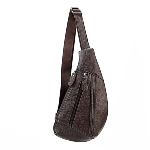 6019 Litchi Textur Äkta Läder Crossbody Bröstväska För Män Kaffe