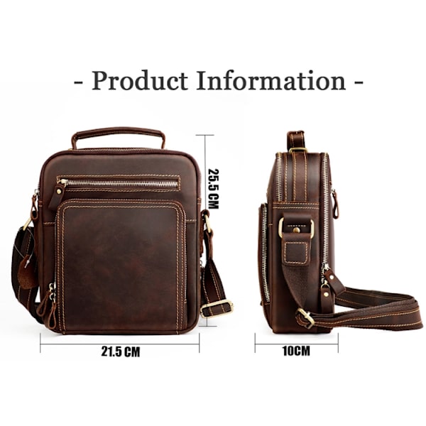 6050 Crazy Horse Textur Äkta Läder Crossbody Väska för Män Kaffe