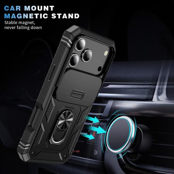 iPhone 18 Pro / iPhone 17 Pro Skal med Sliding Camshield TPU + PC och Hållare Svart