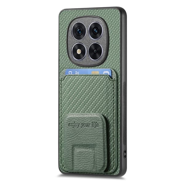 Redmi Note 14 5G - Kolfiber Kortfodral med Fällbart Ställ Grön
