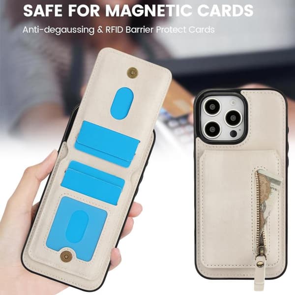 iPhone 16 Pro Max Zipper Wallet Split MagSafe Läder Fodral Skal Vit