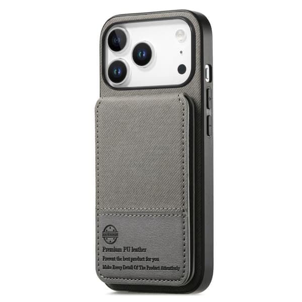 iPhone 17 Pro Max Skal - Twilltyg Läder Vertikal Flip RFID Kortväska Grå