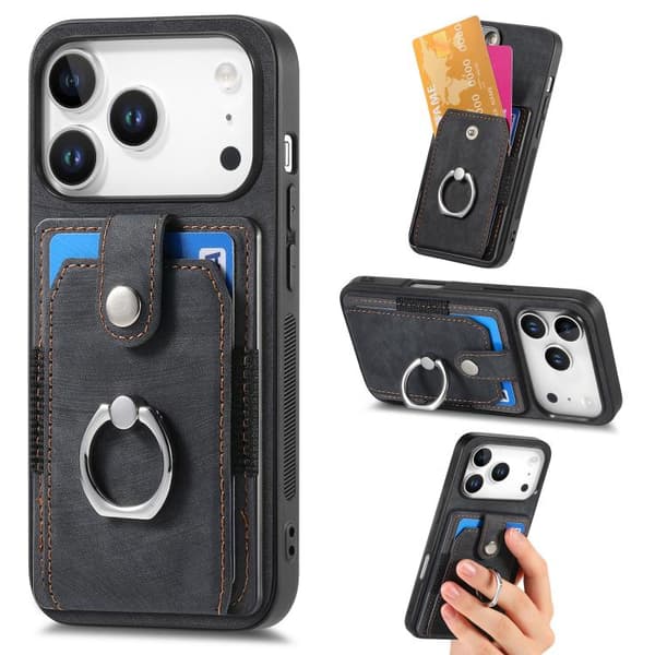 iPhone 18 Pro / iPhone 17 Pro Retro Skinnkänsla Ringkortskal Svart