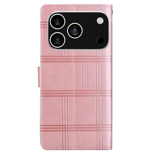 iPhone 18 Pro Max / iPhone 17 Pro Max Skal läderfodral - präglat rutmönster Rosa