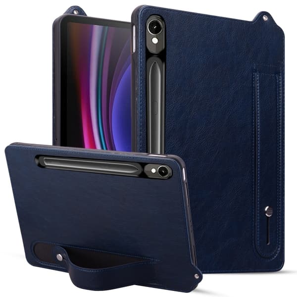 Samsung Galaxy Tab S10/S9/S8/S7 TPU Läderfodral med Handledsrem Mörkblå