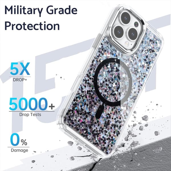 iPhone 16 Pro Max Epoxy Glitter MagSafe Magnetisk TPU Skal Plommonröd