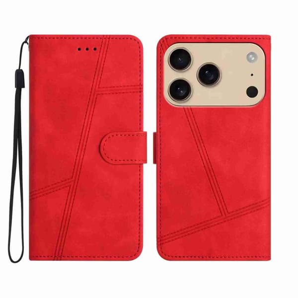 iPhone 18 Pro / iPhone 17 Pro Skal läderfodral med skin-feel sömnad Röd