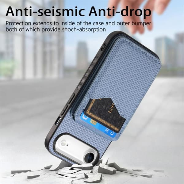 iPhone 17 Air Skal - Kolfiber med MagSafe - Vertikal Flip Kortväska Blå