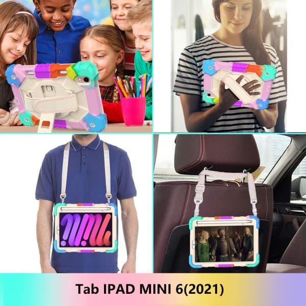 iPad mini 2024 / mini 6 Skal i kontrastfärgad robot-silikon + PC med axelrem Färgglad blå